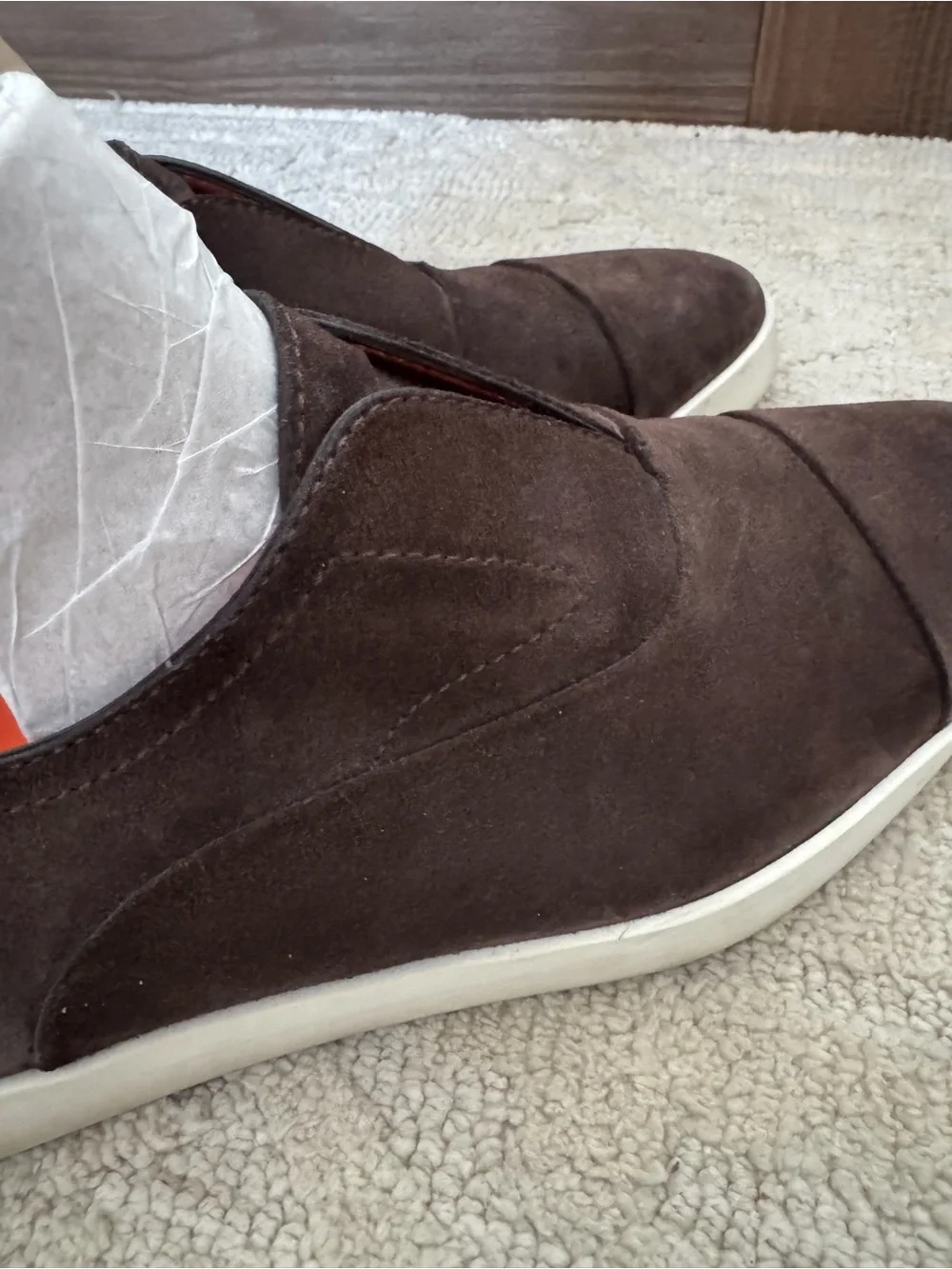 Santoni Brown Suede Slip-On Loafers